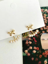 Load image into Gallery viewer, Mini Ribbon Pearl Earrings