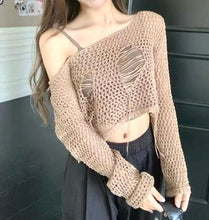 Load image into Gallery viewer, Ripped Mesh Knit Top