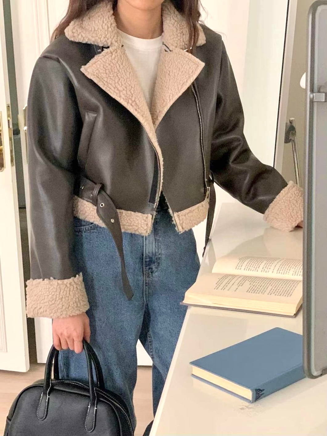 Fluffy PU Leather Jacket