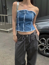 Load image into Gallery viewer, Lines Denim Tube Top
