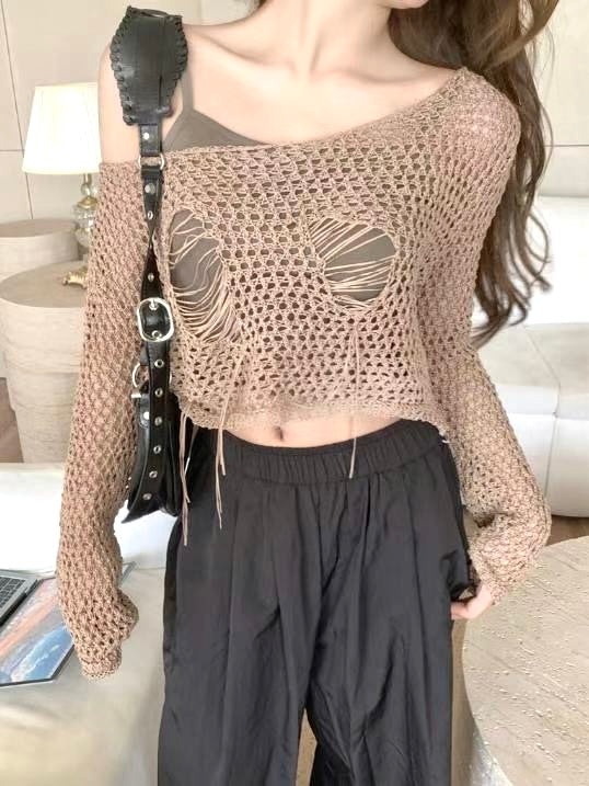 Ripped Mesh Knit Top