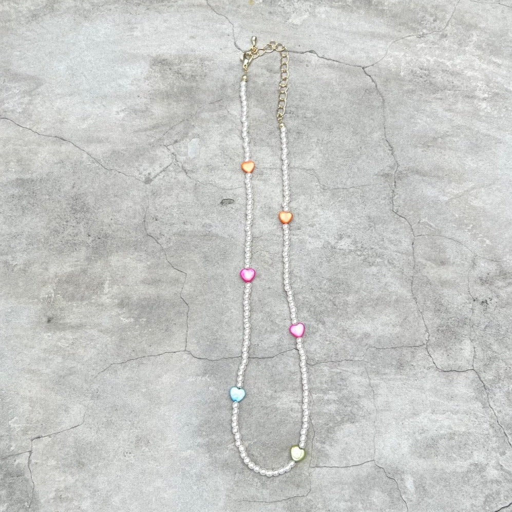 Colourful Heart Pearl Necklace